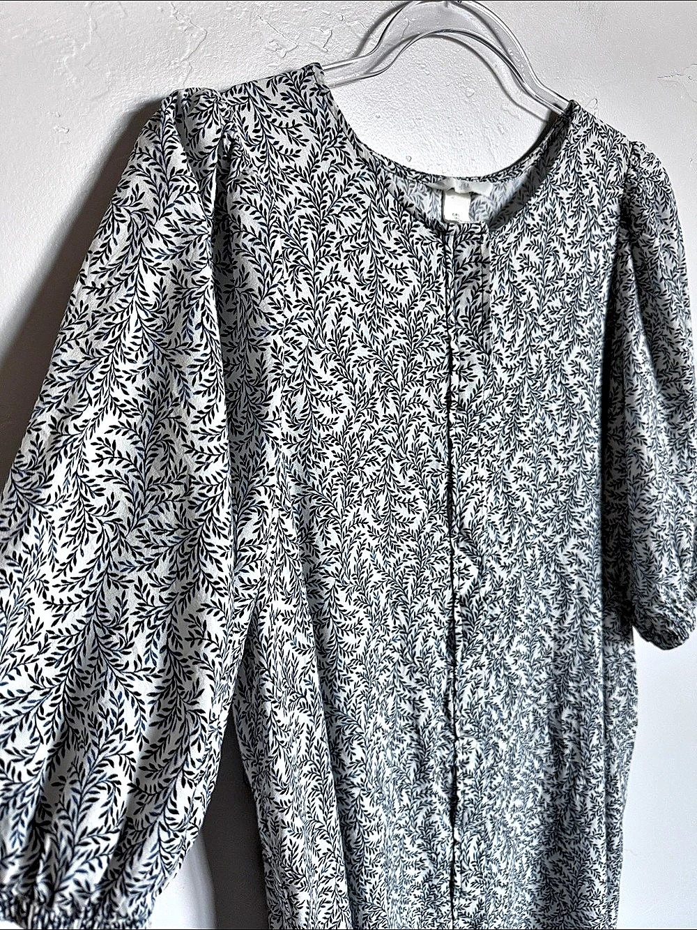 H&M Floral Midi Dress in White & Blue Size Large